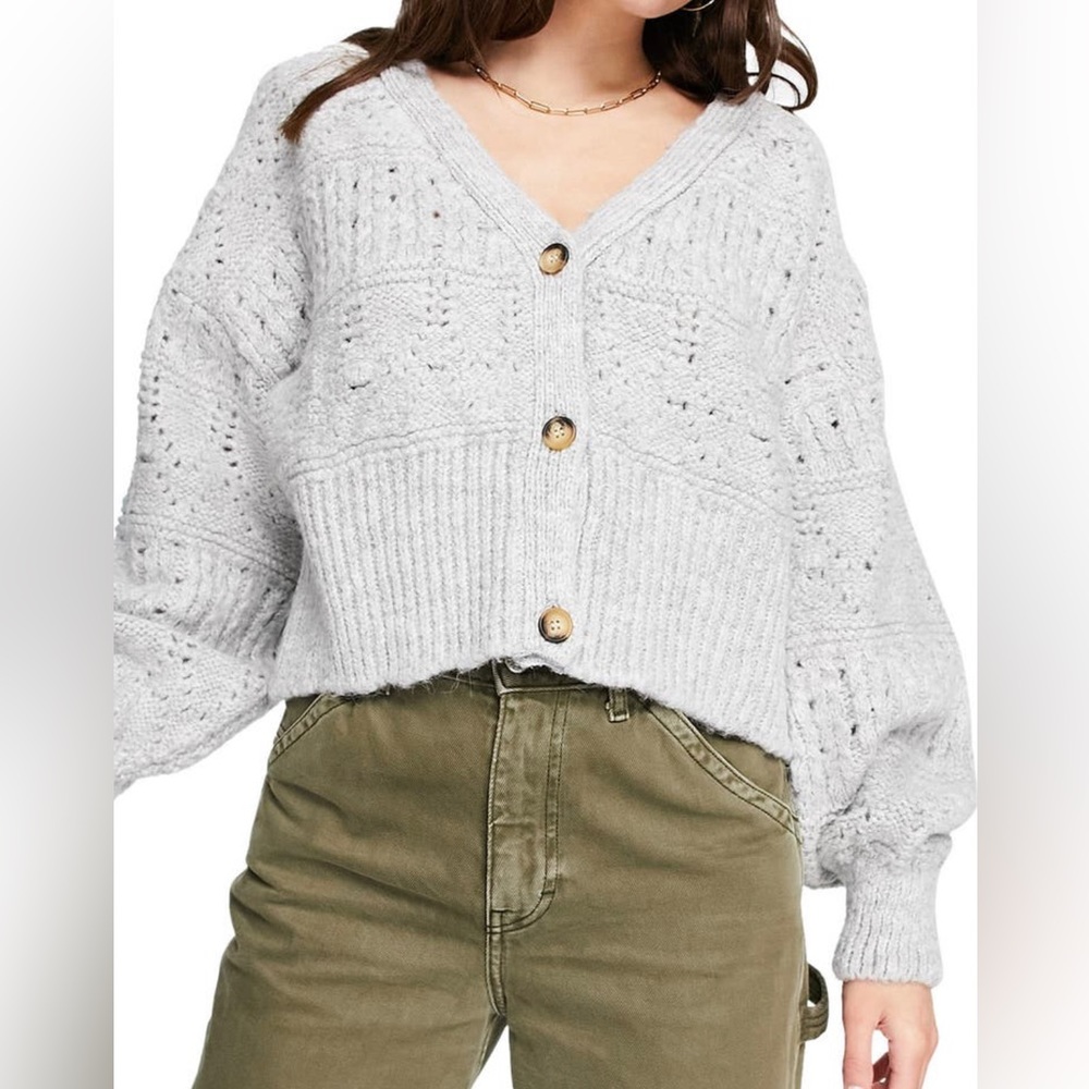 Topshop chunky knit cardigan sweater - gray XS